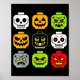 Halloween Building Brick Head Shirt Adult Men Kids Poster