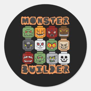 Halloween Building Bricks Monster Builder Brick He Classic Round Sticker