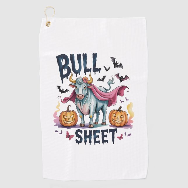 Halloween Bull Sheet,Funny Ghost Cow Golf Towel (Front)