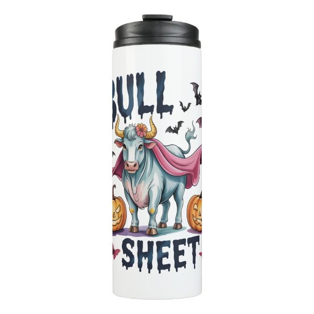 Halloween Bull Sheet,Funny Ghost Cow Thermal Tumbler (Front)