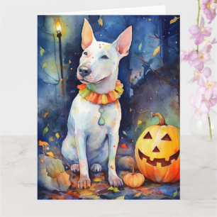 Halloween Bull Terrier With Pumpkins Scary Card