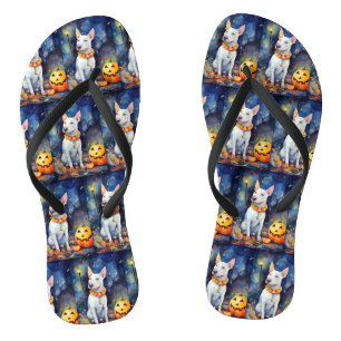 Halloween Bull Terrier With Pumpkins Scary  Jandals