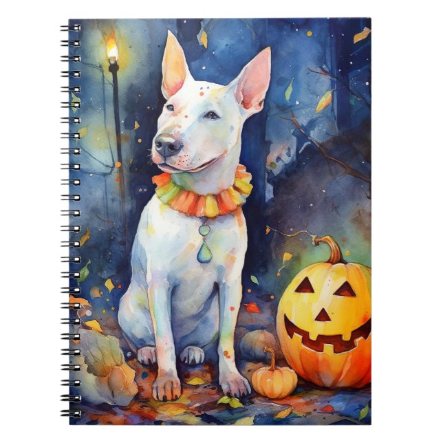 Halloween Bull Terrier With Pumpkins Scary  Notebook (Front)
