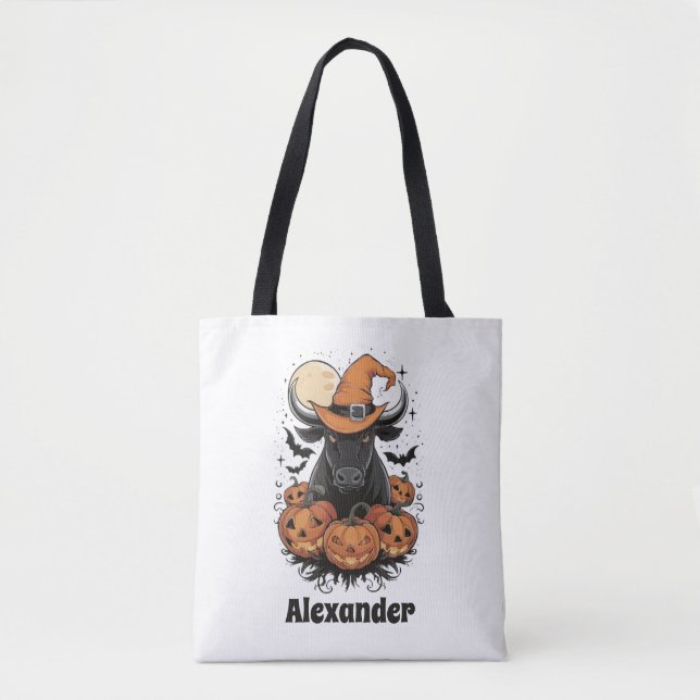 Halloween Bull Witch Personalised Halloween  Tote Bag (Front)