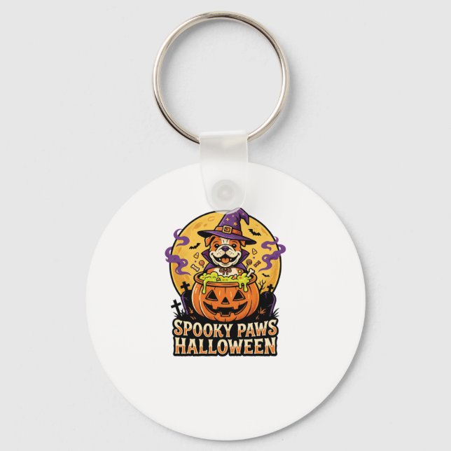 Halloween Bulldog Pumpkin Night Key Ring (Front)