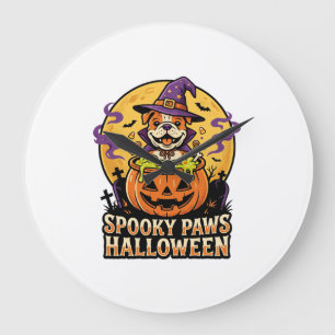 Halloween Bulldog Pumpkin Night Large Clock