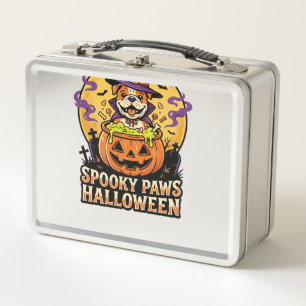 Halloween Bulldog Pumpkin Night Metal Lunch Box
