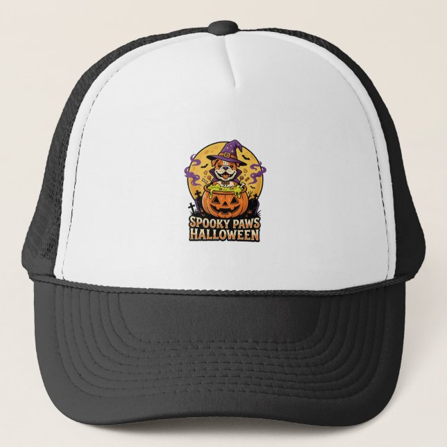 Halloween Bulldog Pumpkin Night Trucker Hat (Front)