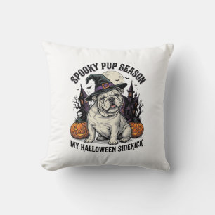 Halloween Bulldog Shirt Cute Witch Dog Vintage Gra Cushion