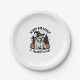 Halloween Bulldog Shirt Cute Witch Dog Vintage Gra Paper Plate