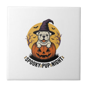 Halloween Bulldog Shirt With Vintage Pumpkin Dog A Tile