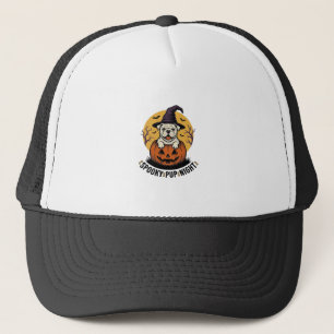 Halloween Bulldog Shirt With Vintage Pumpkin Dog A Trucker Hat