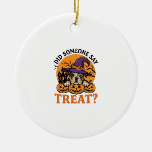 Halloween Bulldog Witch Dog Treat Vintage Shirt De Ceramic Tree Decoration