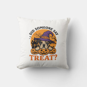 Halloween Bulldog Witch Dog Treat Vintage Shirt De Cushion
