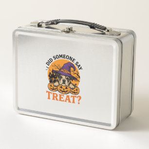 Halloween Bulldog Witch Dog Treat Vintage Shirt De Metal Lunch Box