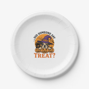 Halloween Bulldog Witch Dog Treat Vintage Shirt De Paper Plate
