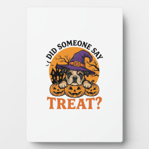 Halloween Bulldog Witch Dog Treat Vintage Shirt De Plaque