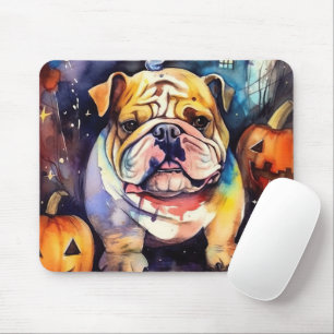Halloween Bulldog With Pumpkins Scary Mouse Pad