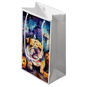 Halloween Bulldog With Pumpkins Scary Small Gift Bag