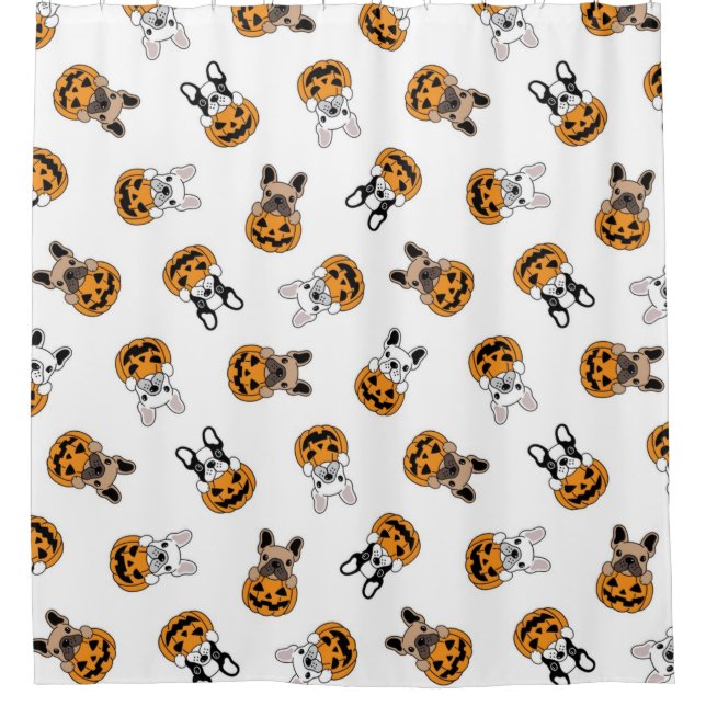 Halloween Bulldogs Pattern Shower Curtain (Front)