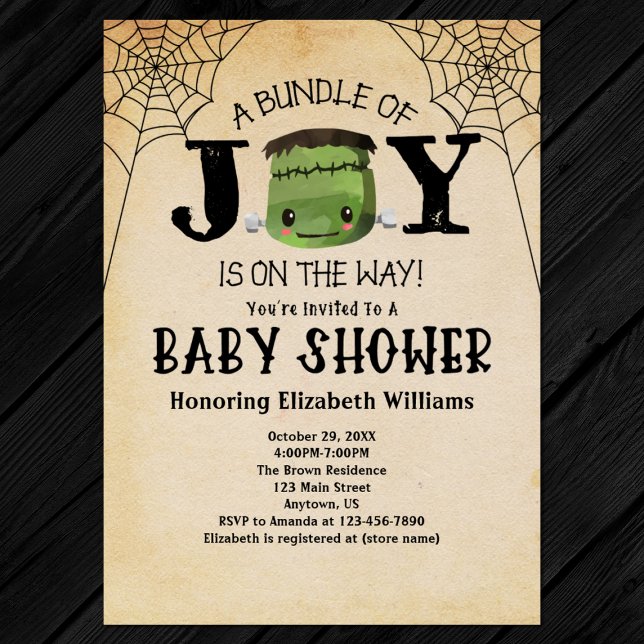 Halloween Bundle Of Joy Frankenstein Baby Shower Invitation (Front)