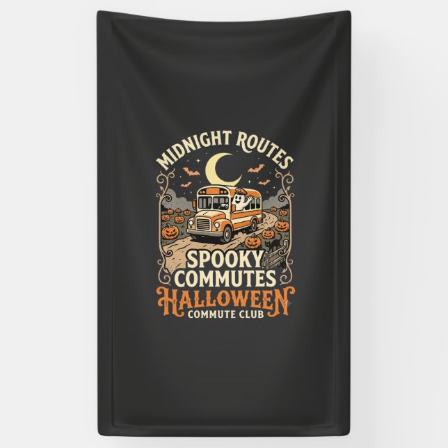 Halloween Bus Driver Midnight Route Banner (Vertical)