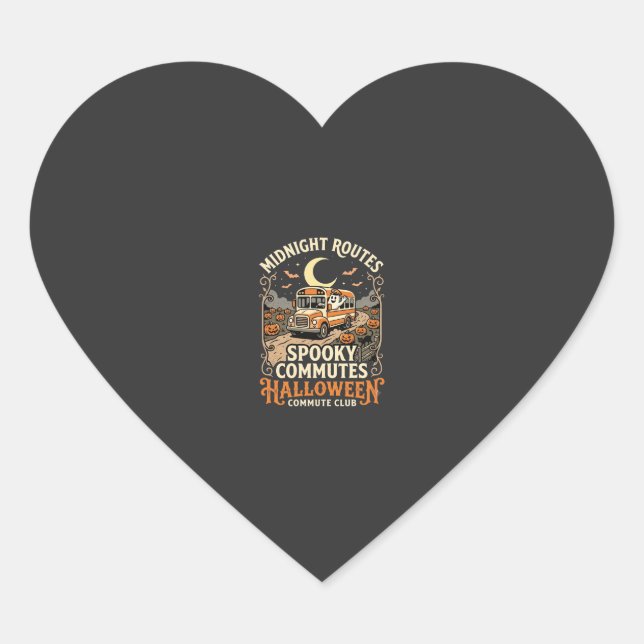 Halloween Bus Driver Midnight Route Heart Sticker (Front)