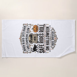 Halloween Bus Driver Spooky Vintage Engraving Shir Beach Towel
