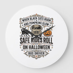 Halloween Bus Driver Spooky Vintage Engraving Shir Large Clock