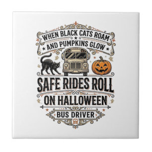 Halloween Bus Driver Spooky Vintage Engraving Shir Tile