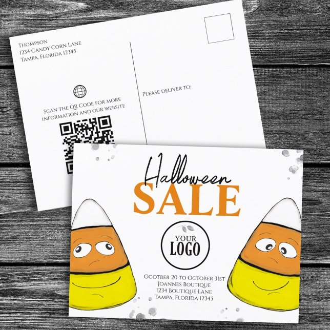 Halloween Business Logo QR Code Candy Promotional  Postcard (Creator Uploaded)