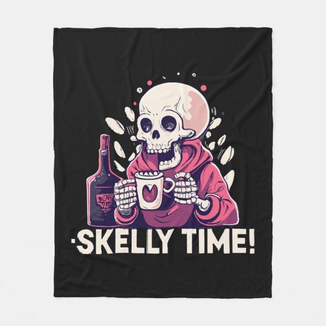 halloween but its skelly time fleece blanket (Front)
