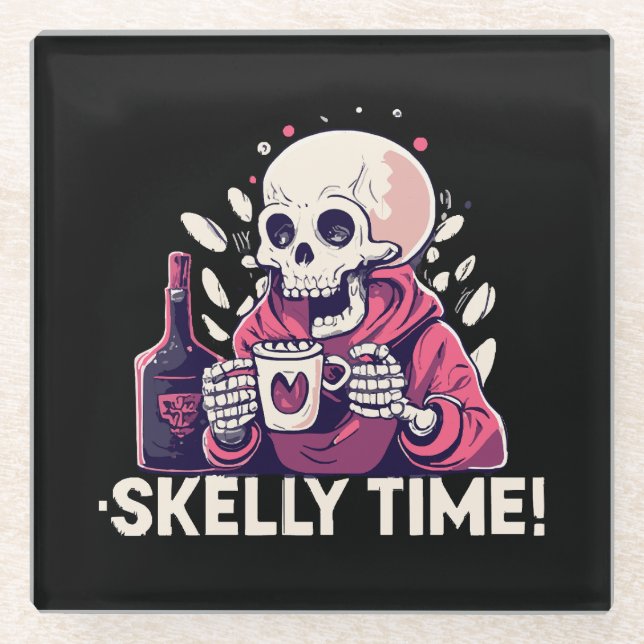 halloween but its skelly time glass coaster (Front)