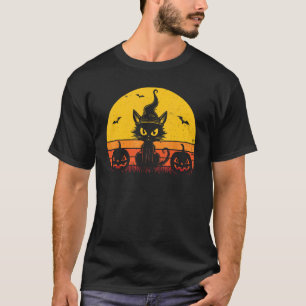 Halloween Ca Women Men Retro Black Cat T-Shirt