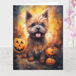 Halloween Cairn Terrier With Pumpkins Scary Card
