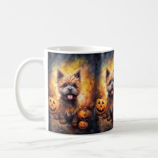 Halloween Cairn Terrier With Pumpkins Scary  Coffee Mug (Left)
