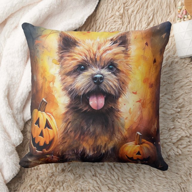 Halloween Cairn Terrier With Pumpkins Scary  Cushion (Blanket)
