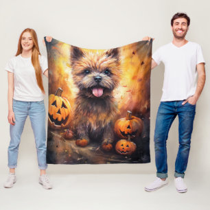 Halloween Cairn Terrier With Pumpkins Scary  Fleece Blanket