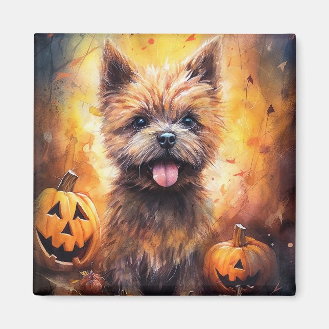 Halloween Cairn Terrier With Pumpkins Scary  Magnet (Front)