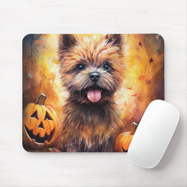 Halloween Cairn Terrier With Pumpkins Scary  Mouse Pad (With Mouse)