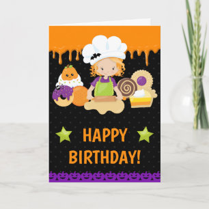 Halloween Cakes Baking Red Head Happy Birthday Card