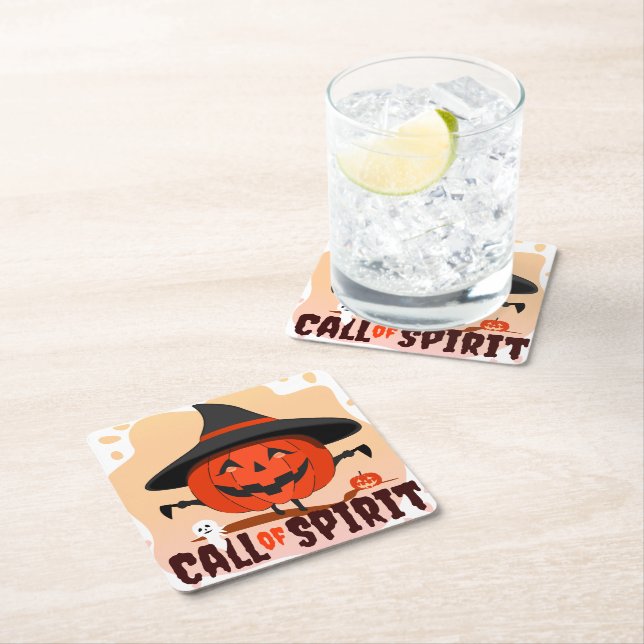 Halloween Call of Spirit Square Paper Coaster (Insitu)