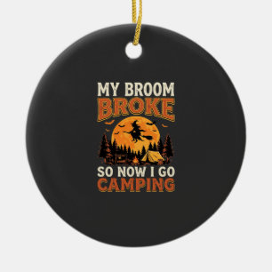 Halloween Camping Broom Vintage Horror Design Ceramic Tree Decoration