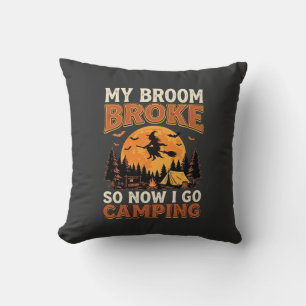 Halloween Camping Broom Vintage Horror Design Cushion