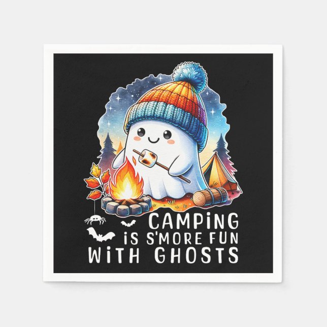 Halloween Camping is S'more Fun With Ghosts Black Napkin (Front)