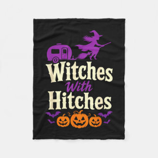 Halloween camping witches with hitches retro fleece blanket