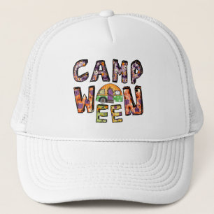 Halloween Camping   Word Pun Trucker Hat