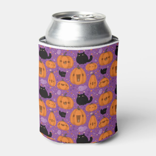 Halloween Can Cooler/Pumpkins Black Cats and Ghost Cooler (Can Front)