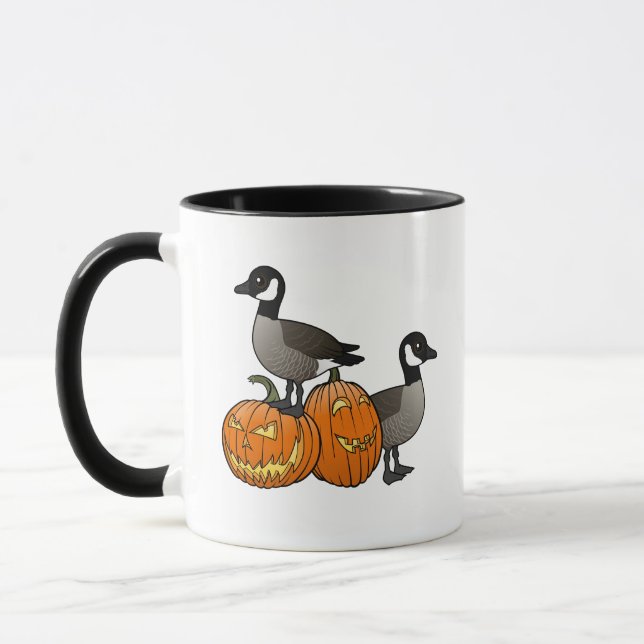 Halloween Canada Geese Birds with Jack-o-lanterns Mug (Left)