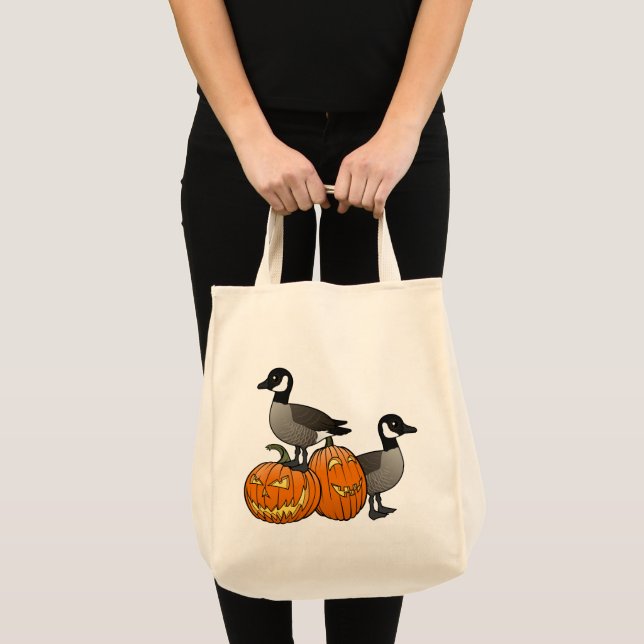 Halloween Canada Geese Birds with Jack-o-lanterns Tote Bag (Front (Product))